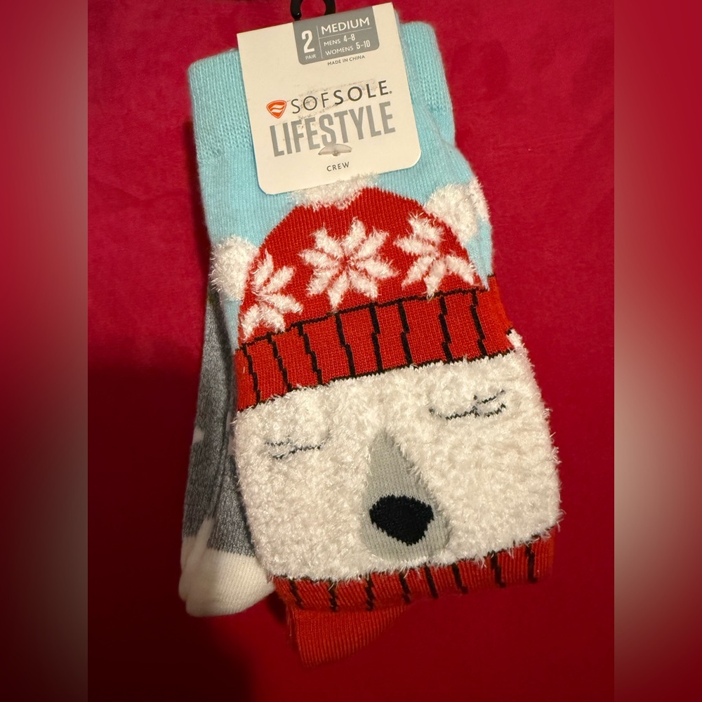 Polar Bear Crew Socks - Red and Blue